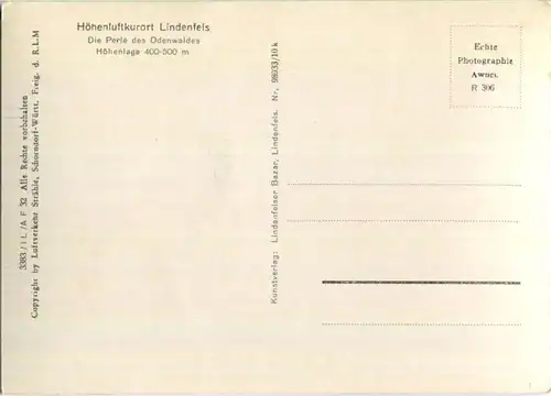 Lindenfels im Odenwald - Fliegeraufnahme - Foto-Ansichtskarte Grossformat - Verlag Lindenfelser Bazar