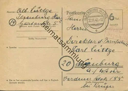 Ilsenburg - Notausgabe - Ganzsache - Gebühr bezahlt Stempel - gel. 1945