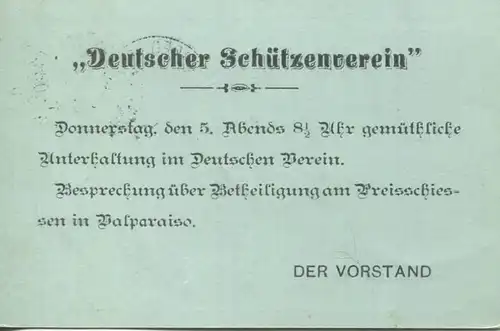 Chile - Postkarte mit Zudruck Deutscher Schützenverein - Ganzsache 1897  gel. 1897