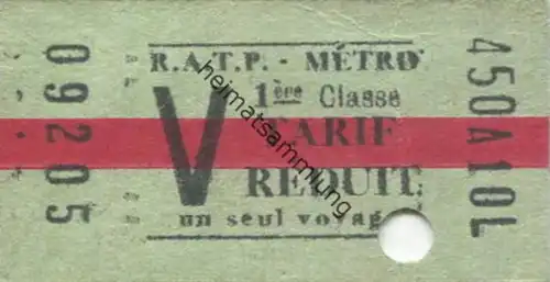 Frankreich - Paris - RATP Metro - V 1ère Classe - Fahrkarte