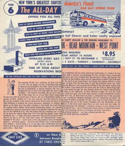 The Gray Line - Sightseeing New York - Faltblatt 1957