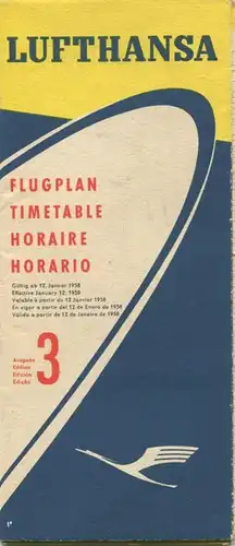 Flugplan Timetable Lufthansa - Gültig ab 12. Januar 1958 - Faltblatt mit Preisen Flugzeiten und Netzspinne