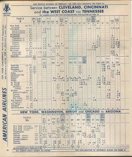 American Airlines - American Airlines de Mexico - Complete System Timetable - 48 Seiten 1957