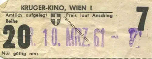 Österreich - Wien - Kruger Kino Wien I - Kinokarte 1961