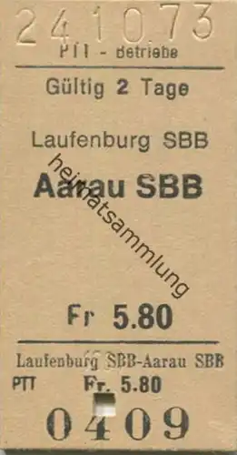 Schweiz - PTT-Betriebe - Laufenburg SBB Aarau SBB - Fahrkarte 1973
