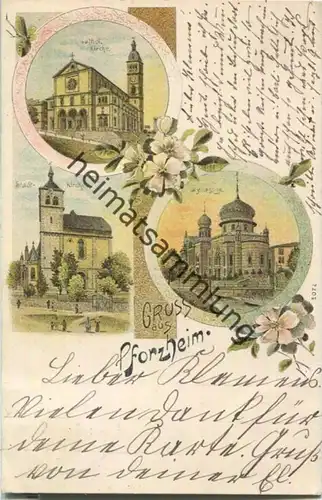 Pforzheim - Synagoge - Kirchen - Farblithographie
