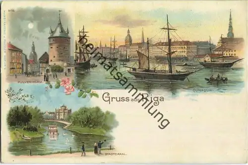 Riga - Pulverturm - Dunaquai - Künstler-Ansichtskarte - Verlag J. Miesler Berlin