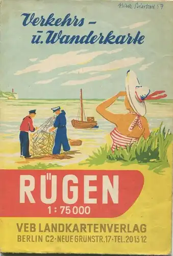 Deutschland - Rügen 1957 - Verkehrs- und Wanderkarte 69cm x 80cm 1:75'000