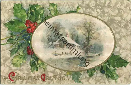 Weihnachten - Christmas Greetings - Stechpalmen - Prägedruck