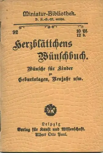 Miniatur-Bibliothek Nr. 92 - Herzblättchens Wünschbuch Wünsche für Kinder zu Geburtstagen Neujahr usw. von R. Roth - 8cm