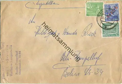 Ortsbrief Berlin - 65 Pf. mit 50 Pf. Rotaufdruck - Abs. Finanzamt Tempelhof am 5.August 1949