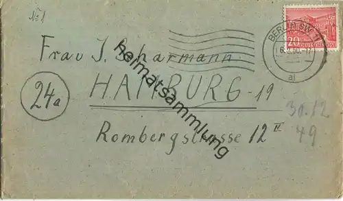 Brief Berlin - 20 Pf. Bauten nach Hamburg am 2.Februar 1950
