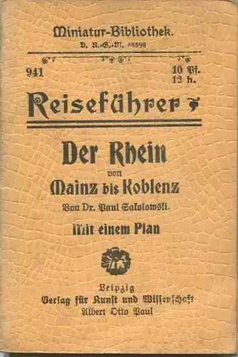 Miniatur-Bibliothek Nr. 941 - Reiseführer Der Rhein von Mainz bis Koblenz von Dr. Paul Sakolowski mit einem Plan - 8cm x
