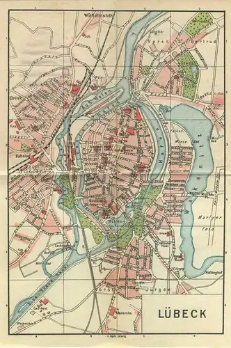 Miniatur-Bibliothek Nr. 982 - Reiseführer Lübeck mit einem Stadtplan - 8cm x 12cm - 70 Seiten ca. 1910 - Verlag für Kuns