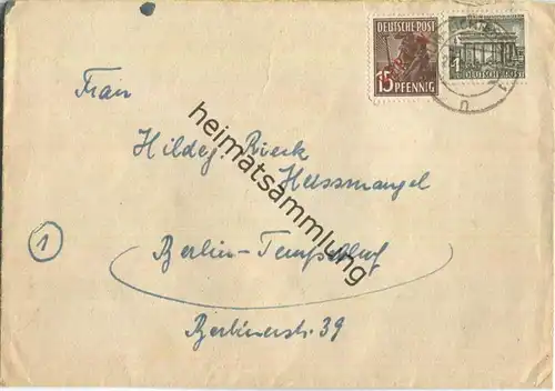 Brief Berlin - 15 Pf. Rotaufdruck plus 1 Pf. Bauten - Brief aus Oranienburg - gestempelt in Lichterfelde