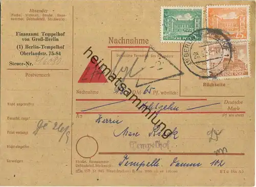 Brief Berlin - Nachnahme 34 Pf. Bauten (Hundesteuer) - Ortskarte 1952