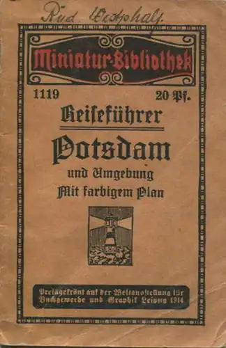 Miniatur-Bibliothek Nr. 1119 - Reiseführer Potsdam und Umgebung mit farbigem Plan - 8cm x 12cm - 40 Seiten ca. 1910 - Ve