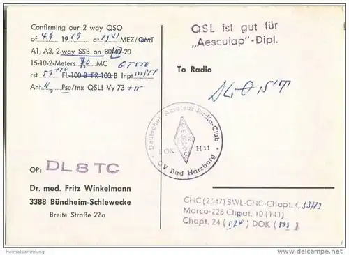 QSL - QTH - Funkkarte - DL8TC - Bad Harzburg-Schlewecke - 1969
