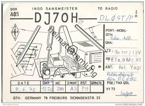 QSL - QTH - Funkkarte - DJ7OH - Freiburg - 1970