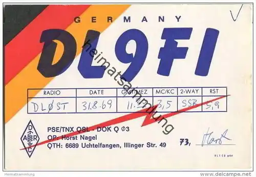 QSL - QTH - Funkkarte - DL9FI - Illingen-Uchtelfangen - 1969