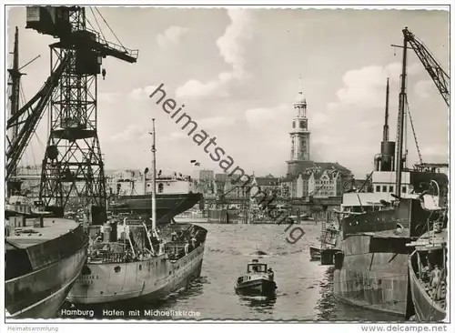 Hamburg - Hafen mit Michaeliskirche - Foto-AK Grossformat