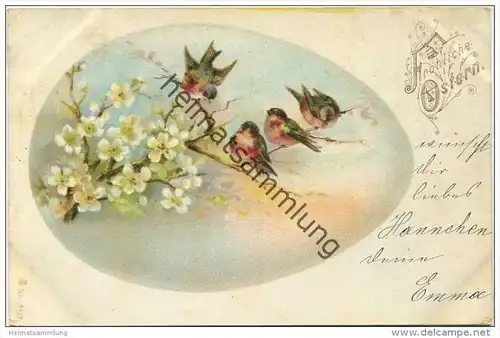 Fröhliche Ostern - Blüten - Vögelchen - Osterei