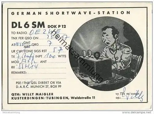 QSL - QTH - Funkkarte - DL6SM - Kusterdingen - 1957