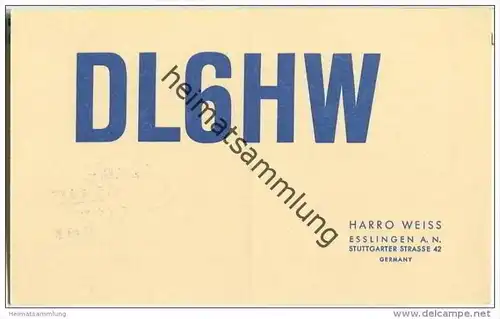 QSL - QTH - Funkkarte - DL6HW - Esslingen am Neckar - 1958