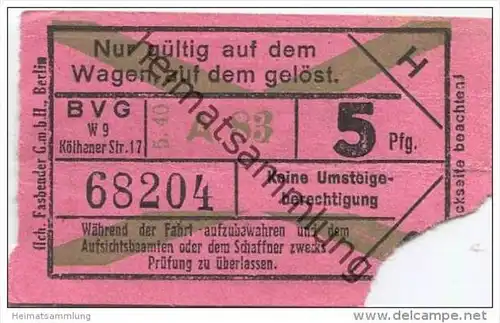 Berlin - BVG - Fahrschein 5Pfg. 1940