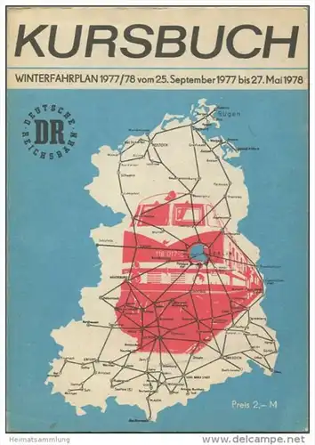 Kursbuch der Deutschen Reichsbahn - Winterfahrplan 1977/78 mit Übersichtskarte und Lesezeichen - Original Ausgabe