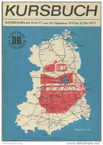 Kursbuch der Deutschen Reichsbahn - Winterfahrplan 1976/77 mit Übersichtskarte und Lesezeichen - Binnenverkehr - Ministe