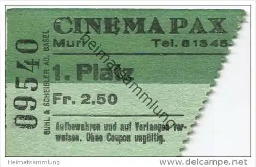 Schweiz - Muri - Cinema Pax - Kinokarte 1962