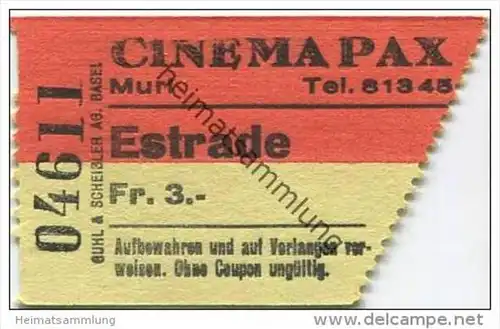 Schweiz - Muri - Cinema Pax - Kinokarte 1962