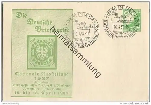 Postkarte - Privatganzsache Die Deutsche Briefmarke - Nationale Ausstellung 1937 - Sonderstempel