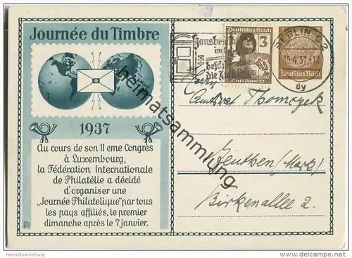 Postkarte - Privatganzsache - Journee du Timbre 1937  - Anlasstext auf Französisch mit 'runder 3'