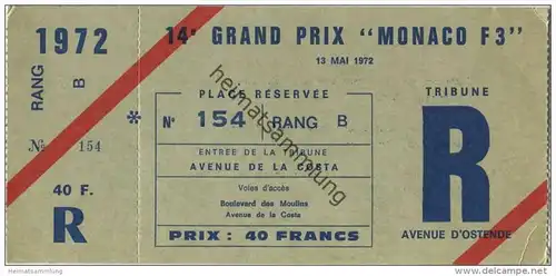 Monaco - 14e Grand Prix "" Monaco F3"" - Ticket Eintrittskarte 1972
