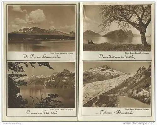 Luzern 30er Jahre - Faltblatt mit 8 Abbildungen - grosse Reliefkarte vom Vierwaldstättersee (Orell-Füssli-Zürich) - Foto