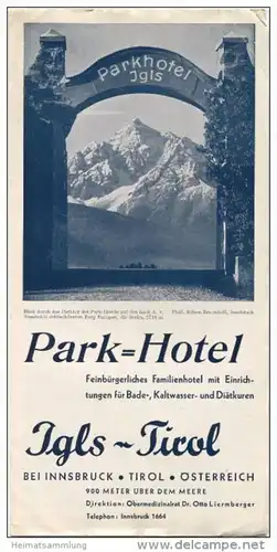 Igls Tirol 40er Jahre - Park-Hotel - Faltblatt mit 12 Abbildungen