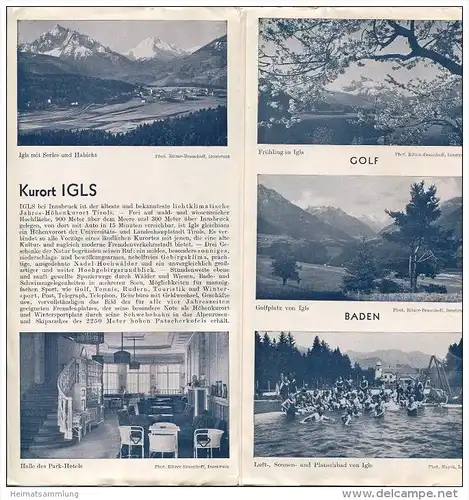 Igls Tirol 40er Jahre - Park-Hotel - Faltblatt mit 12 Abbildungen