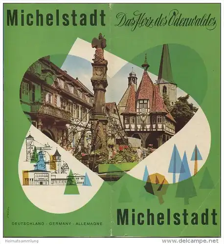 Michelstadt 60er Jahre - Faltblatt mit 6 Abbildungen - Grafik H. Zeeh - beiliegend Hotel und Gaststättenverzeichnis