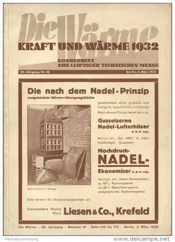 Die Wärme - Kraft und Wärme 1932 - Sonderheft zur Leipziger Technischen Messe - Zeitschrift für Dampfkessel und Maschine