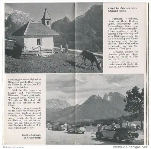 Ramsau-Hintersee 1953 - Faltblatt mit 11 Abbildungen - Unterkunfts-Verzeichnis 1953/54 Lageplan