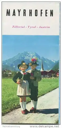 Mayrhofen 60er Jahre - Faltblatt mit 17 Abbildungen - Hotel- und Gaststätten-Verzeichnis - Tiroler Landes-Reisebüro Orts