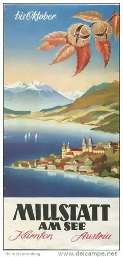 Millstatt am See - Faltblatt mit 7 Abbildungen - Umschlag und Zeichnungen Prof. Ebner Velden - beiliegend Hotel- und Gas