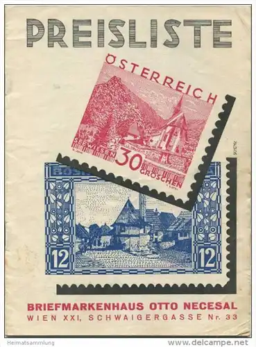 Briefmarkenhaus Otto Necesal Wien XXI Schwaigergasse - 16 Seiten Preisliste 1934