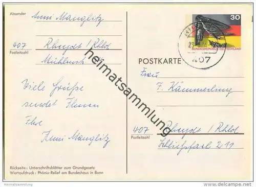 Bund - Postkarte 30 Pfg - Sonderkarte 25 Jahre BRD - gelaufen 1974