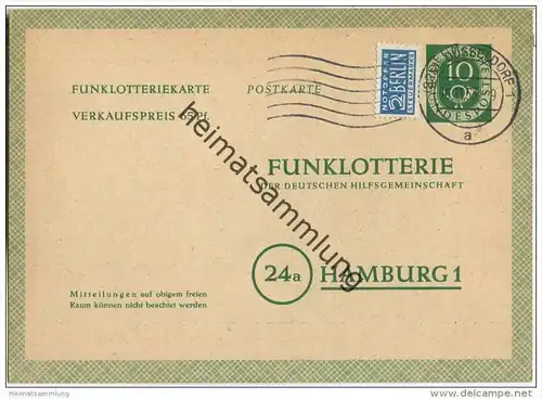 Bund - Funklotteriekarte 10 Pfg. Posthorn  - gelaufen 1953