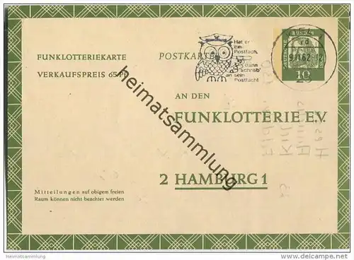 Bund - Funklotteriekarte 10 Pfg. Albrecht Dürer - gelaufen 1962