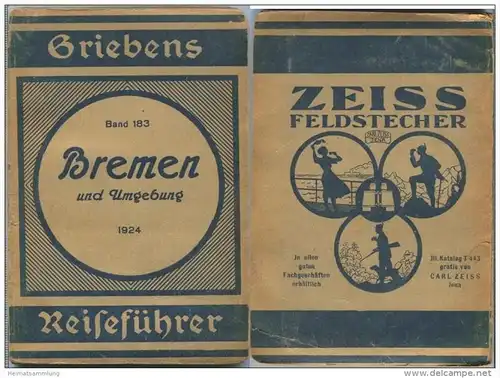 Bremen und Umgebung - 3. Auflage 1924 - 80 Seiten plus Werbung - Mit zwei Karten