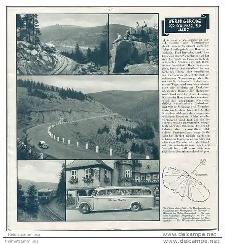 Wernigerode 1937 - 16 Seiten mit über 40 Abbildungen - Unterkunfts- und Gaststättenverzeichnis mit Ortsplan